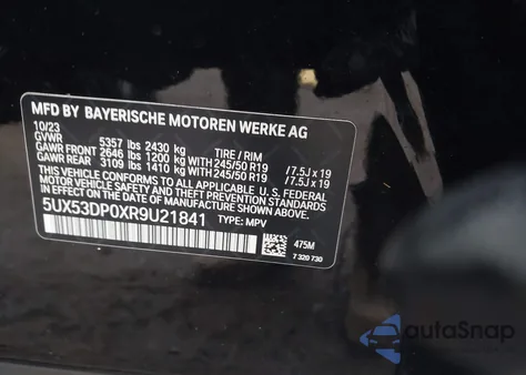 2024 BMW X3 xDrive30I из США, поврежденный, VIN 5UX53DP0XR9U21841